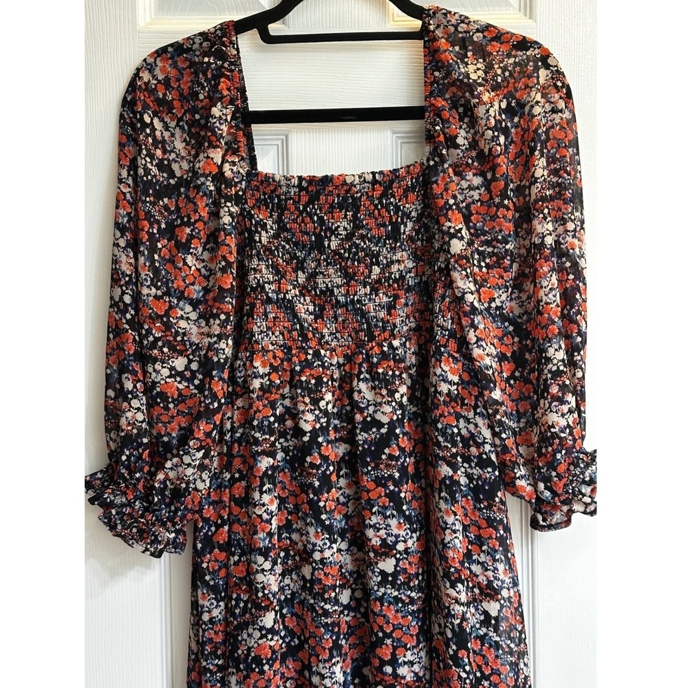 Destination Maternity Floral Smocked Maxi Dress Black Orange DM032021325 Large